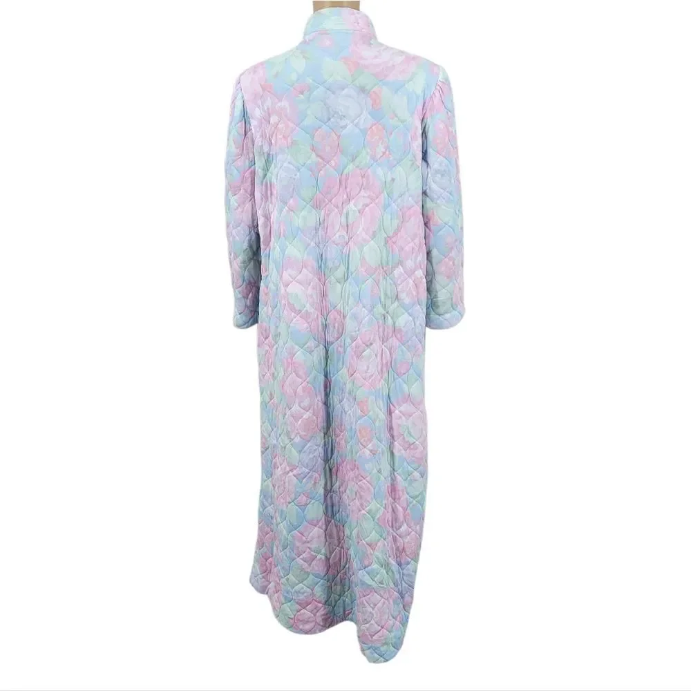 Miss Elaine Vintage Button Down Floral Quilted Robe Pastel